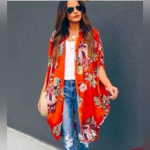 Vici Orange Floral Kimono Top